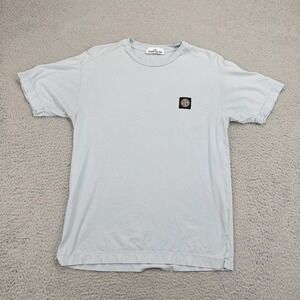 Stone Island Shirt Mens Small Light Blue Logo Patch Short Sleeve Cotton